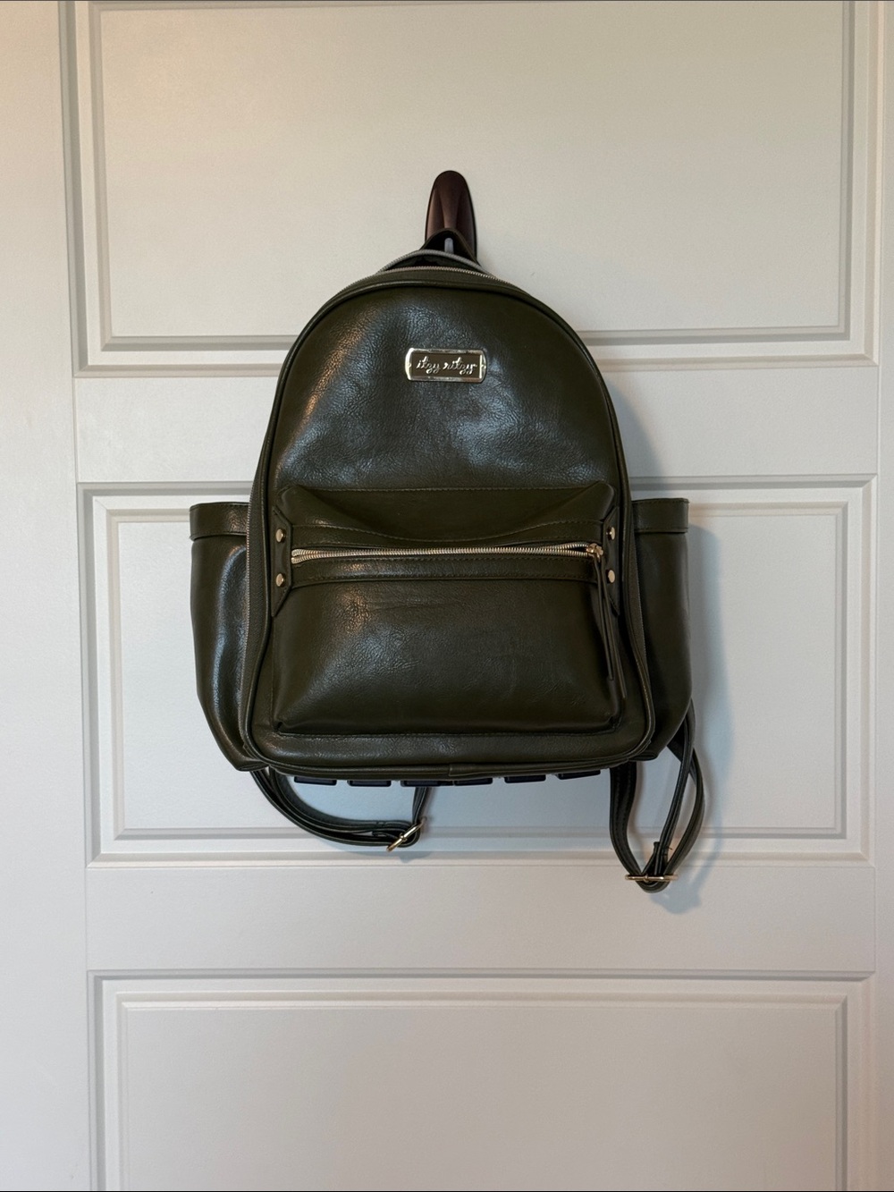 Olive Green Faux Leather Backpack Diaperbag Mini Plus by Itzy Ritzy